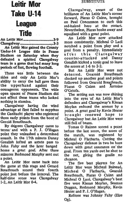Tuairisc ar an gcluiche Faoi 14 i 1979